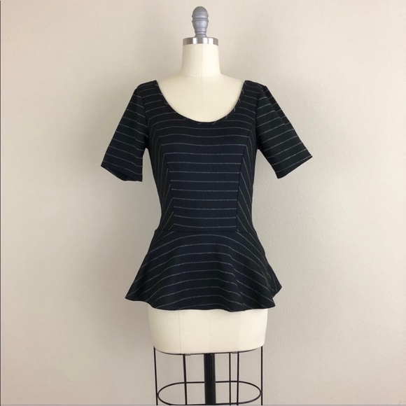 Eyeshadow Tops - Eyeshadow Metallic Stripe Peplum Blouse